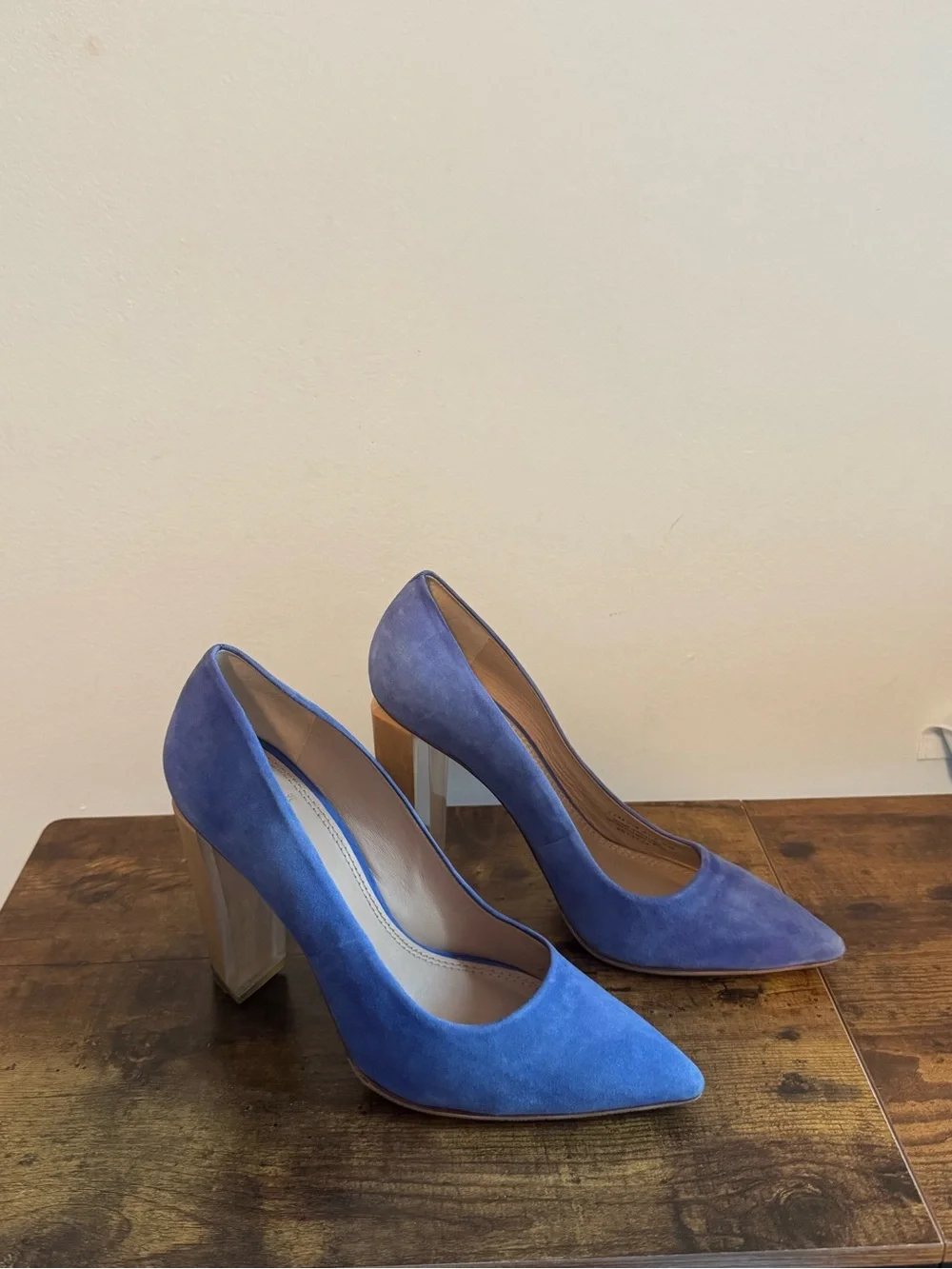 Tory Burch Blue Suede Pointed-Toe Block Heel Pumps Size 8 1/5